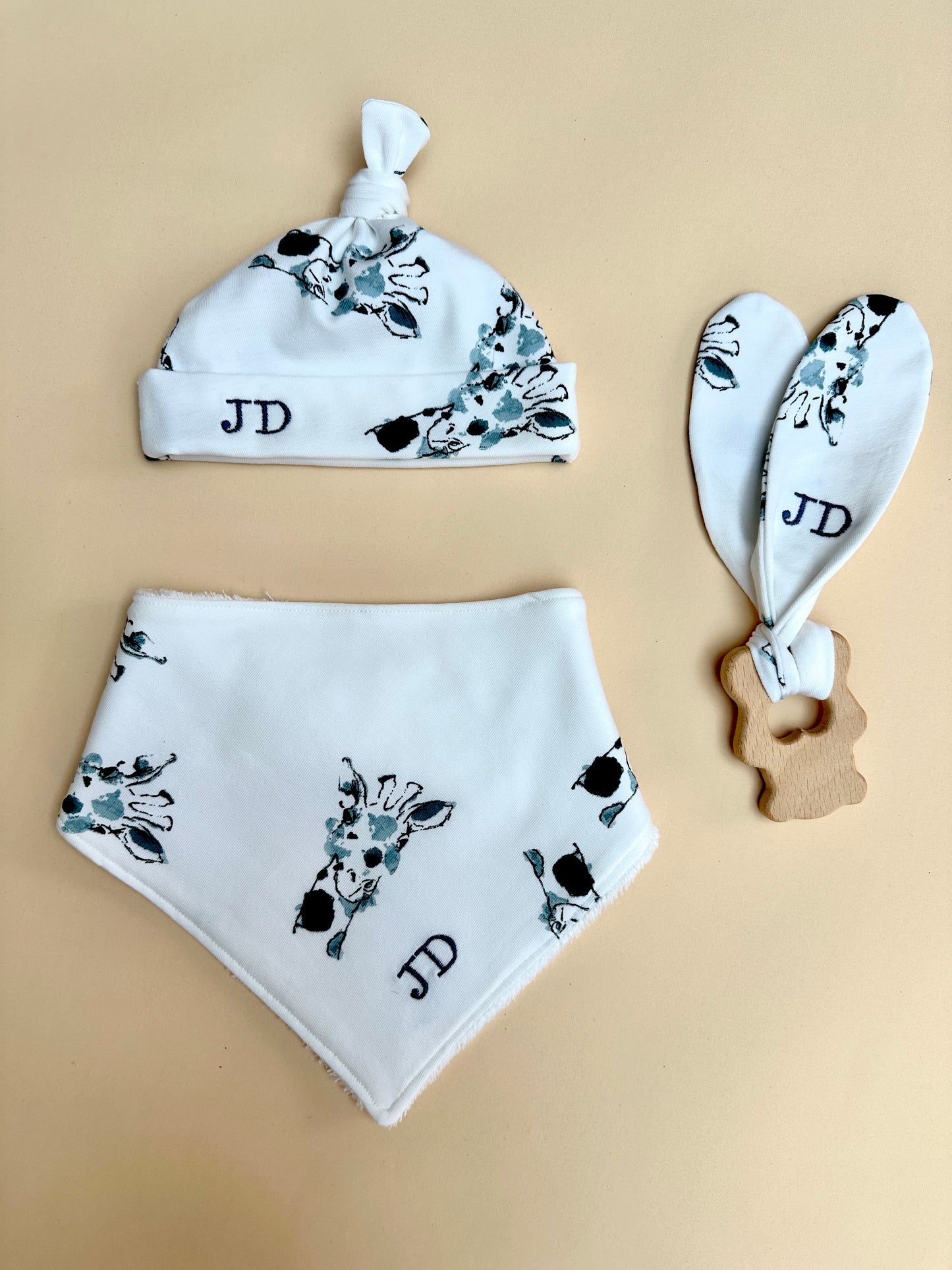 Inky the Giraffe Personalised Hat, Bib & Teether Gift Set - Limited Edition