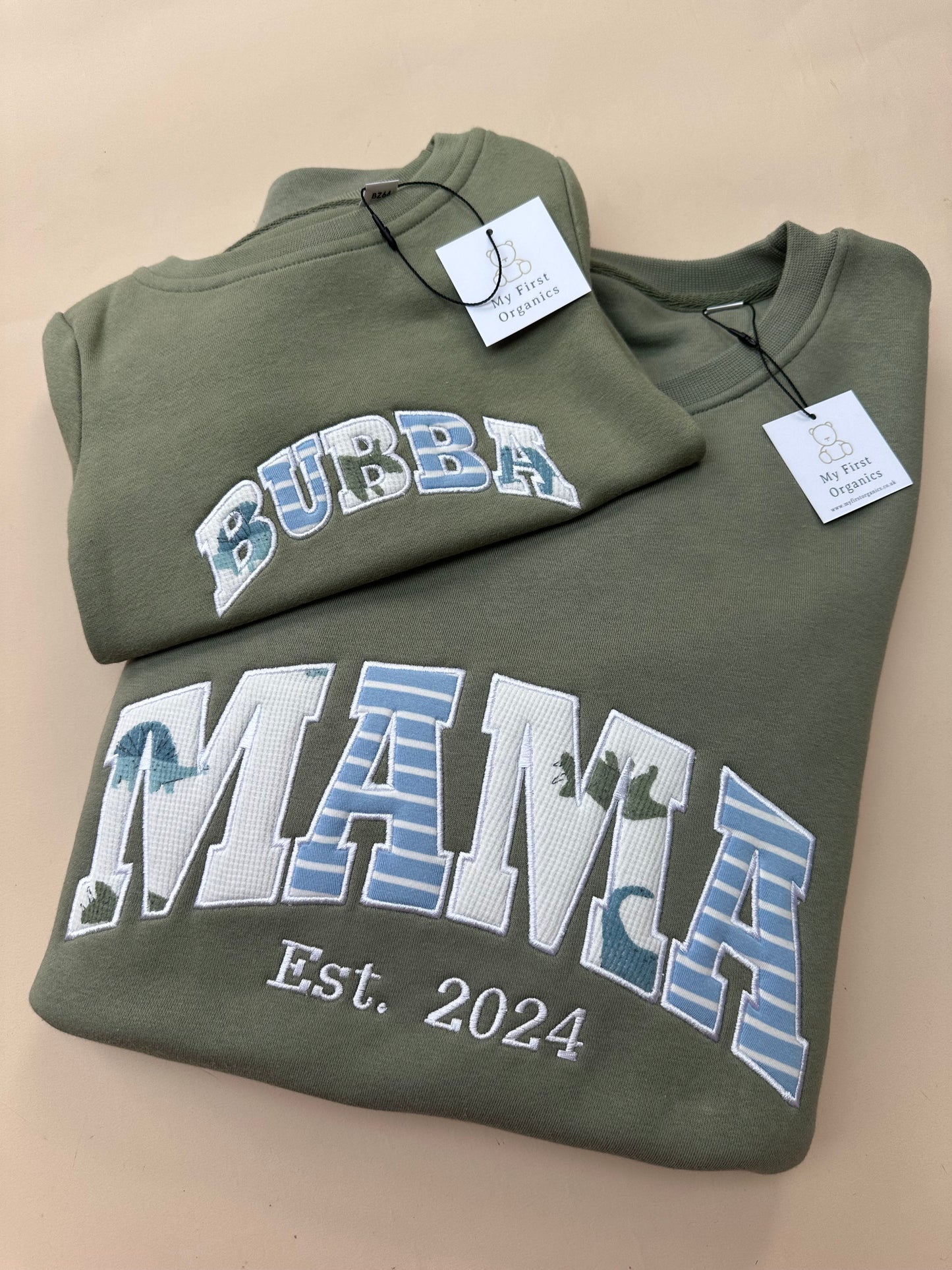 Custom Keepsake ADULT & MINI Matching appliqué Sweaters in Curved Font