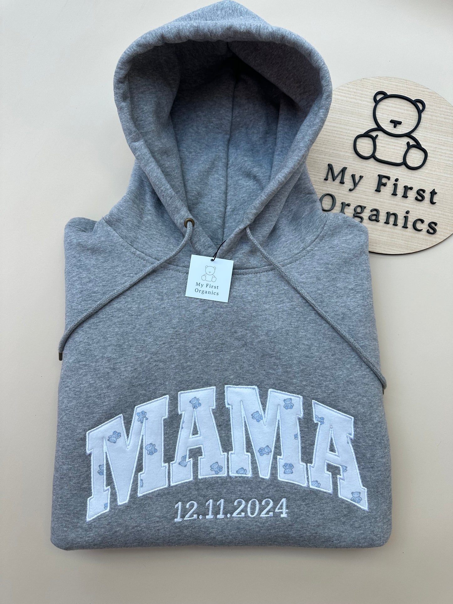 Custom Keepsake Appliqué Hoodie in Curved Old Font