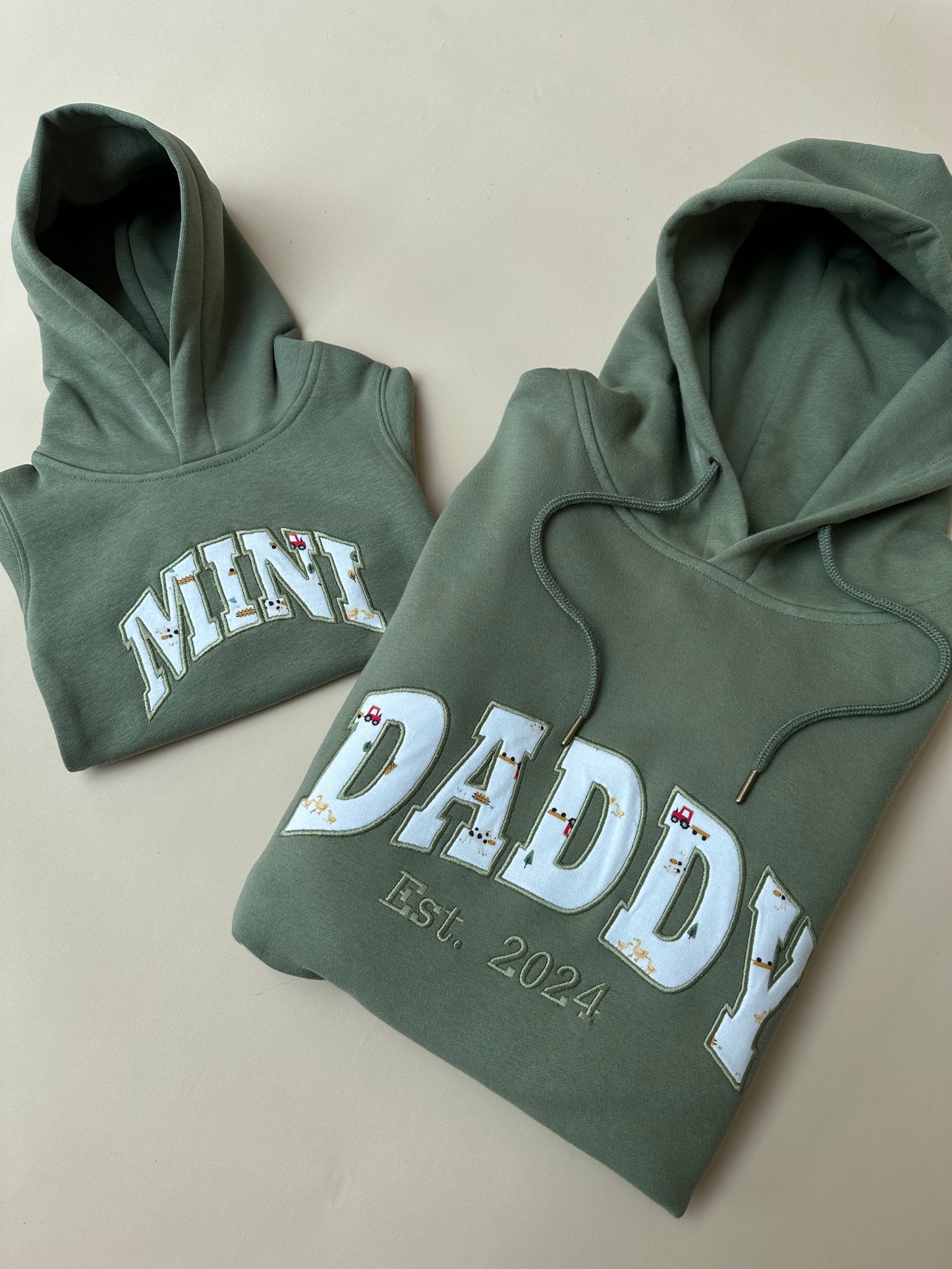 Custom Keepsake ADULT & MINI Matching Appliqué Hoodies in Curved Font