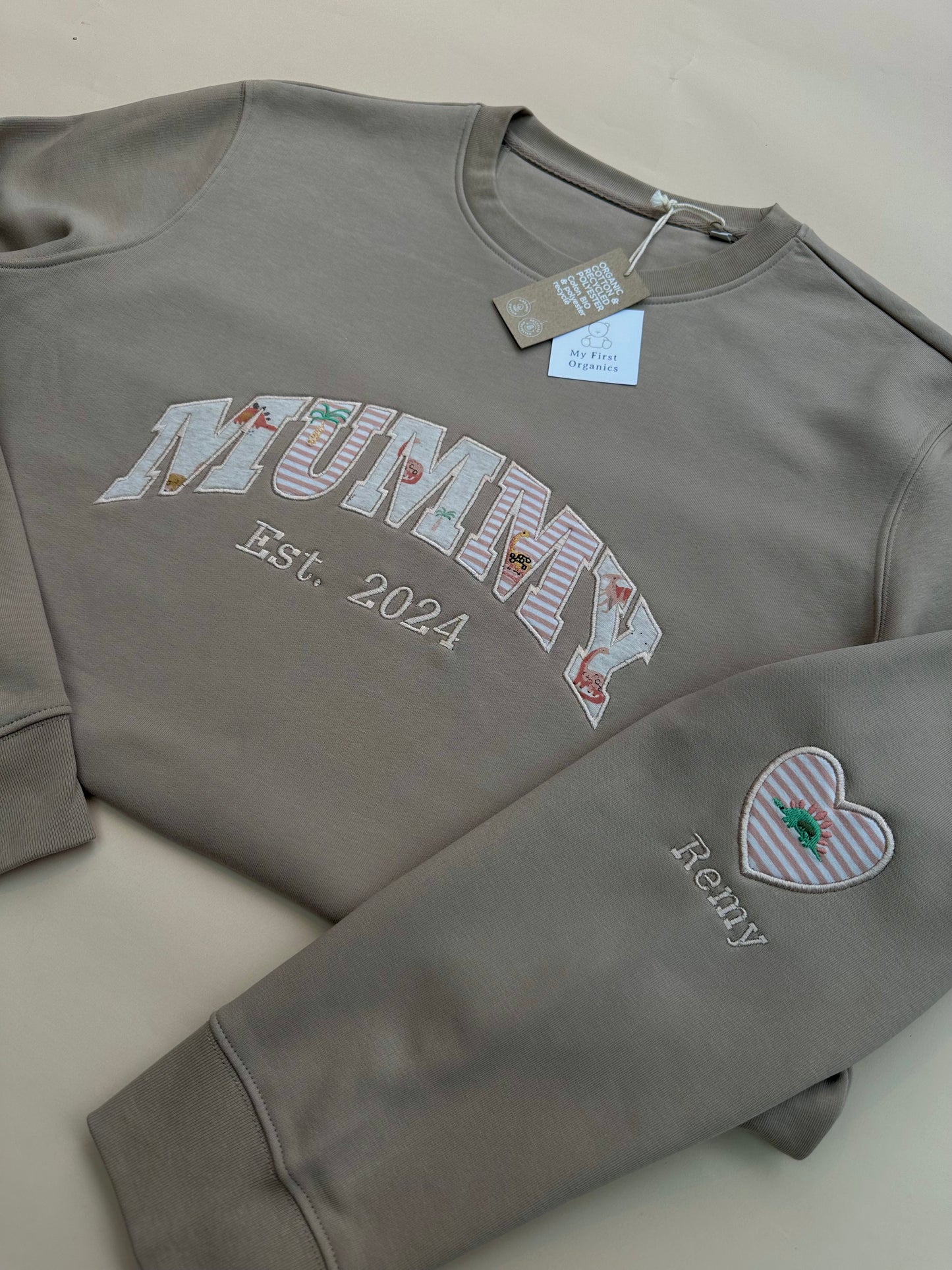 Custom Keepsake Appliqué Sweatshirt in Curved Font.