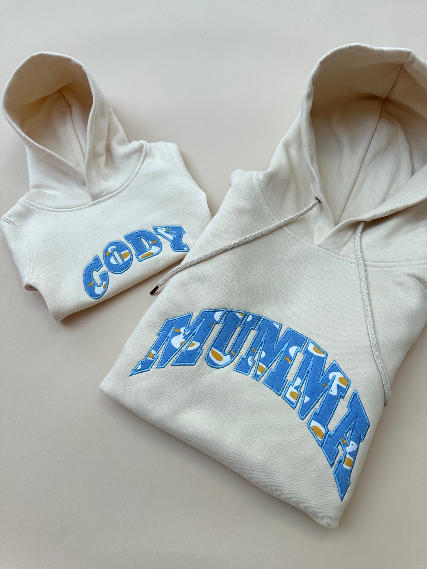 Custom Keepsake ADULT & MINI Matching Appliqué Hoodies in Curved Font