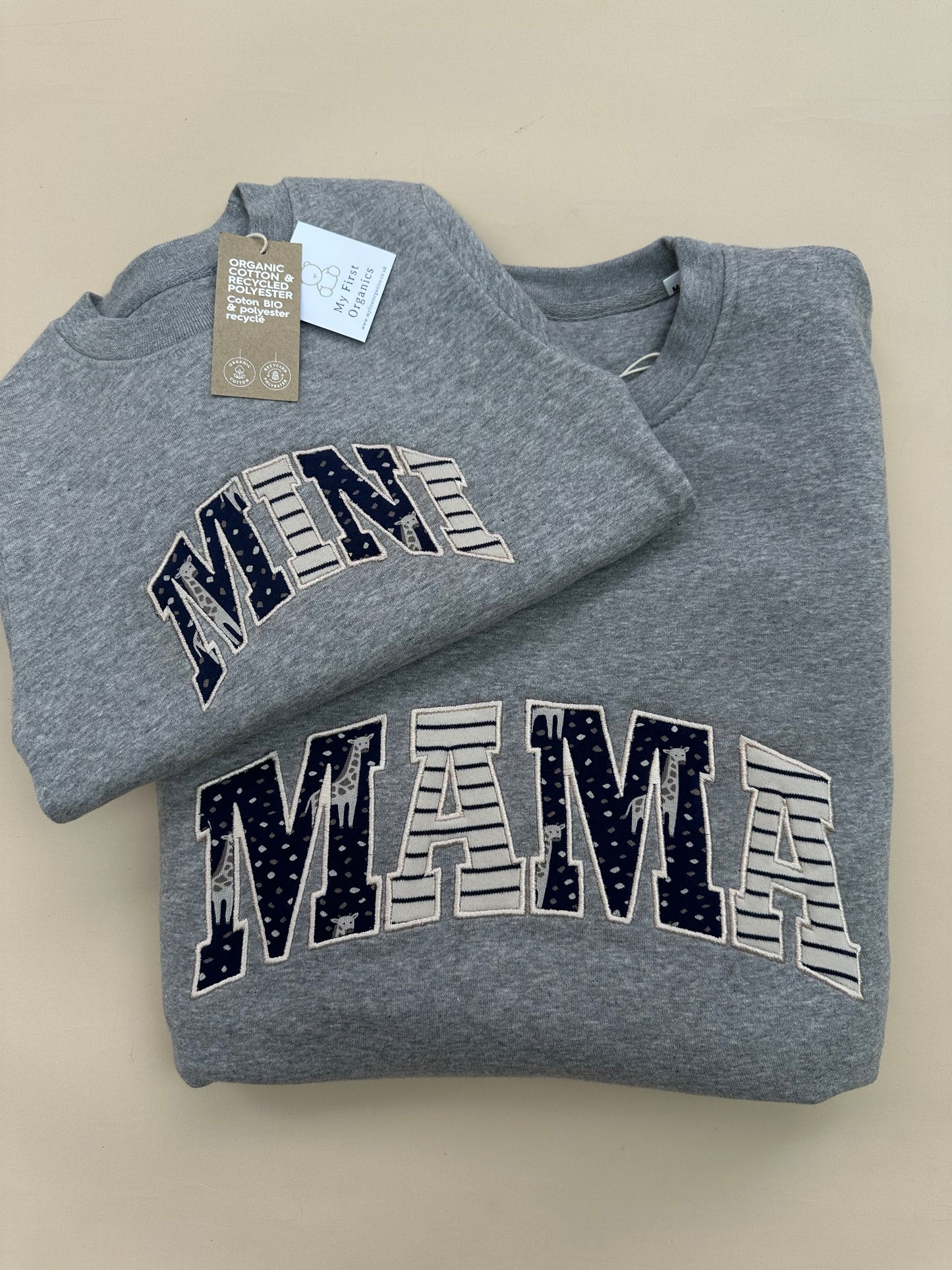 Custom Keepsake ADULT & MINI Matching appliqué Sweaters in Curved Font