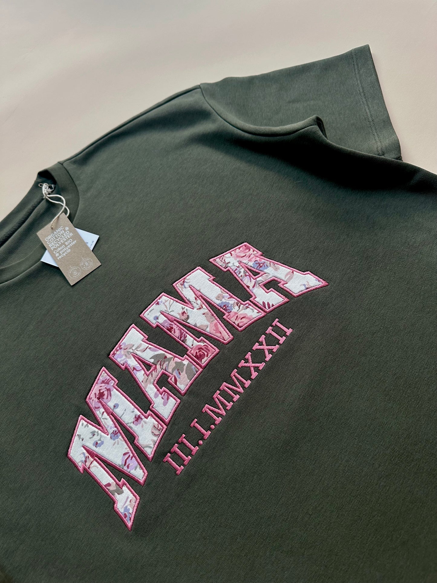 Custom Keepsake Appliqué Tshirt in Curved Font.