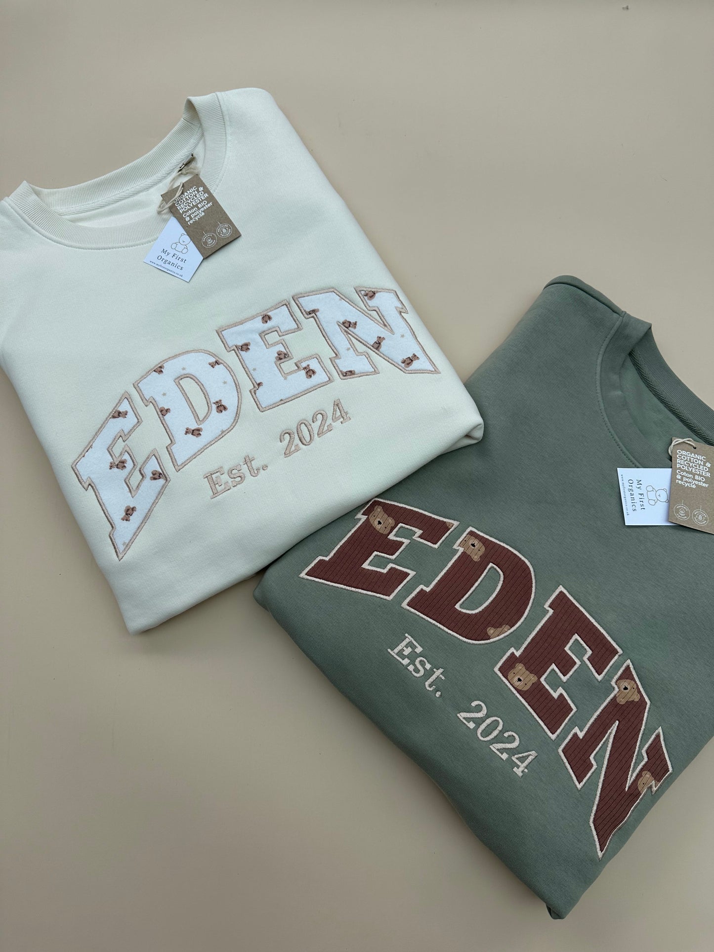 Custom Keepsake Appliqué Sweatshirt in Curved Font.