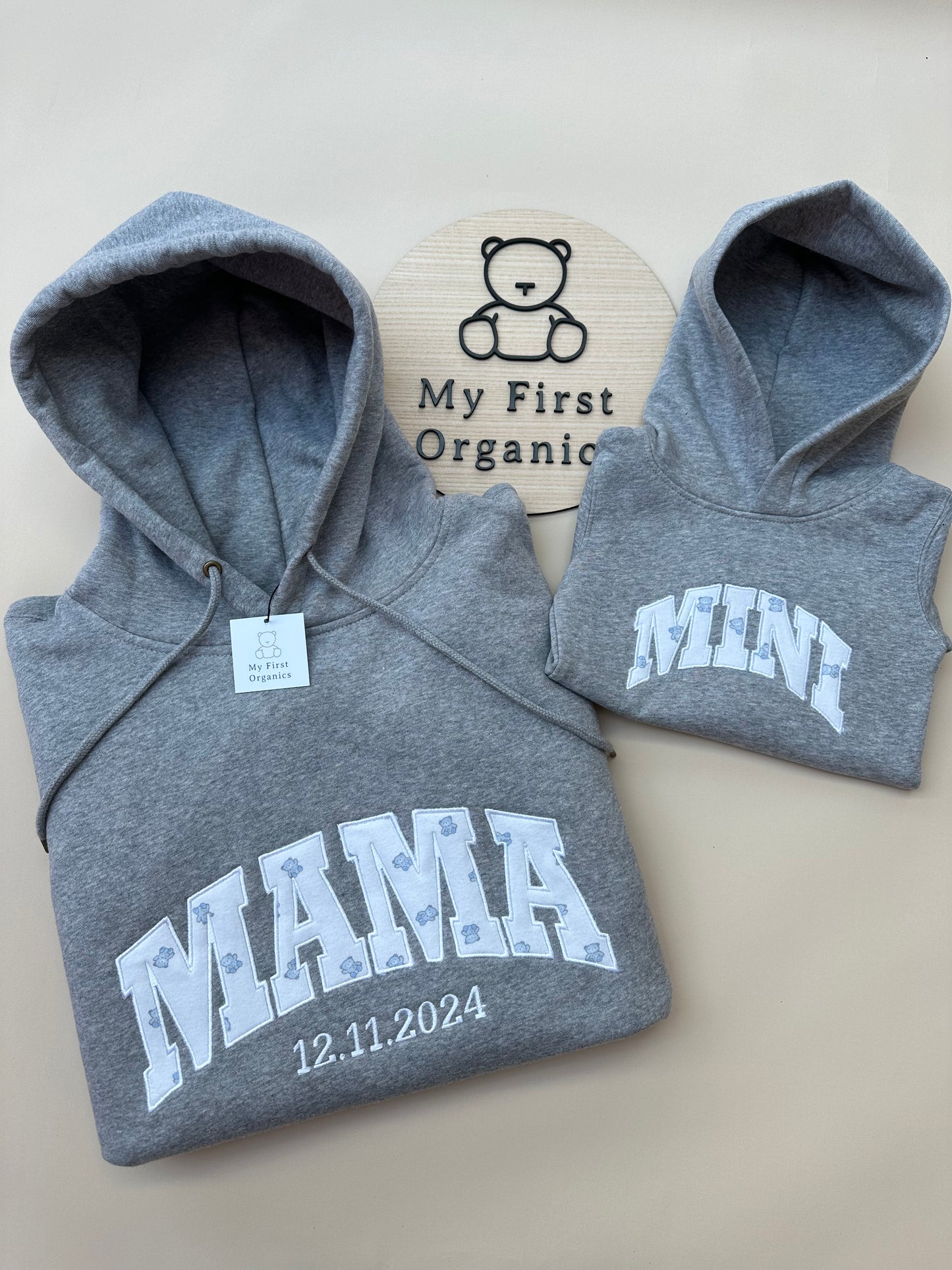 Custom Keepsake ADULT & MINI Matching Appliqué Hoodies in Curved Font