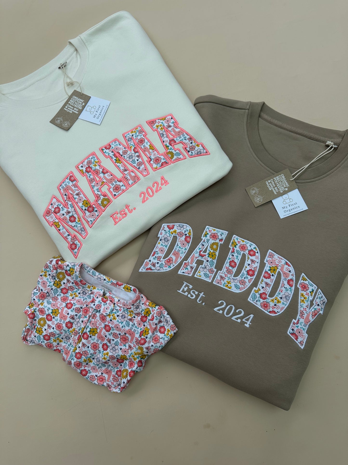 Custom Keepsake Appliqué Sweatshirt in Curved Font.