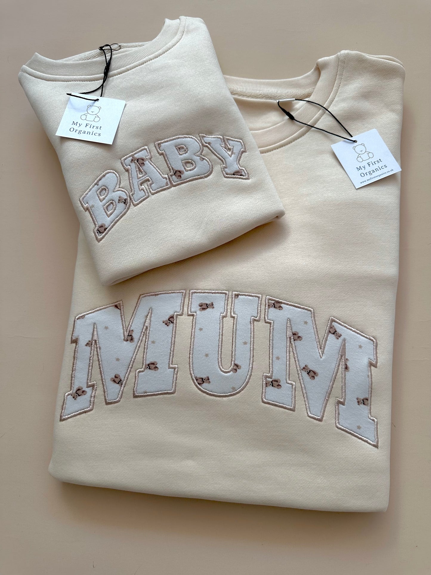 Custom Keepsake ADULT & MINI Matching appliqué Sweaters in Curved Font