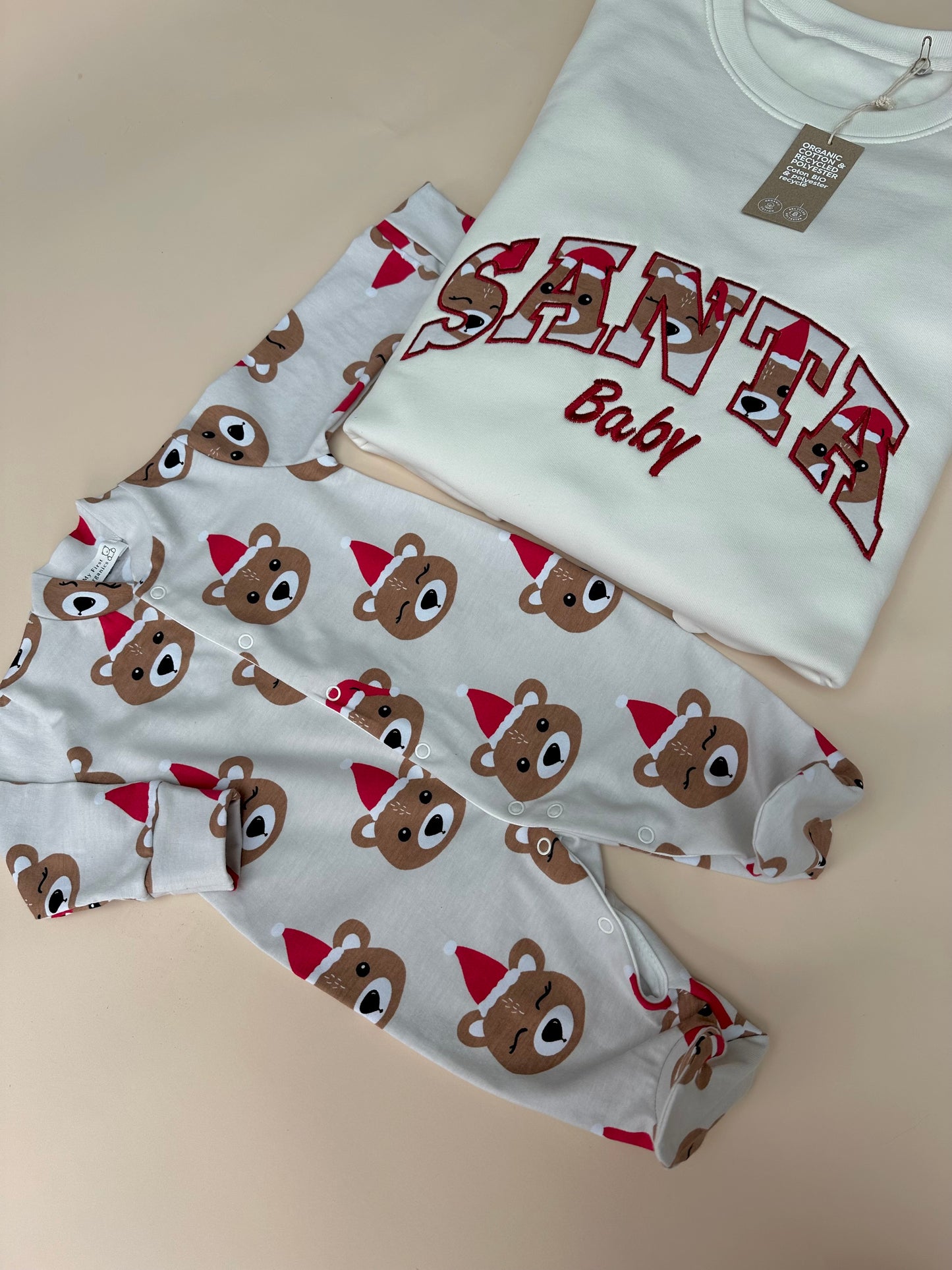Christmas Edition Custom SANTA baby sweatshirt Matching Santa Bear Babygrow