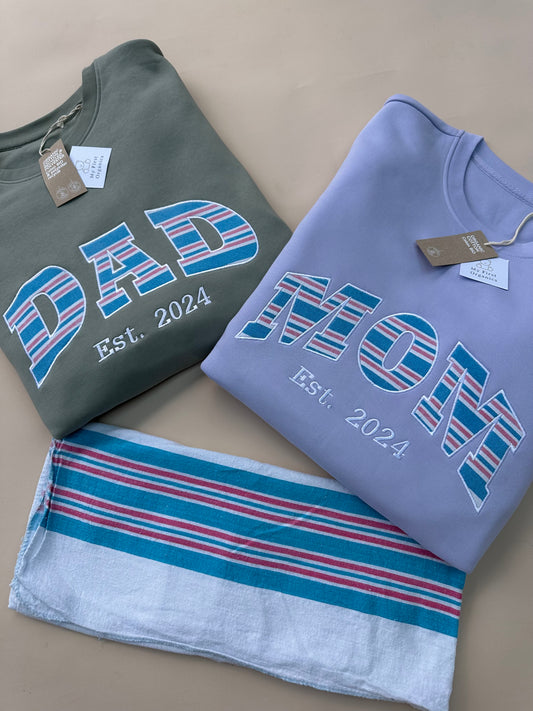 Custom Keepsake Appliqué Sweatshirt in Curved Font.