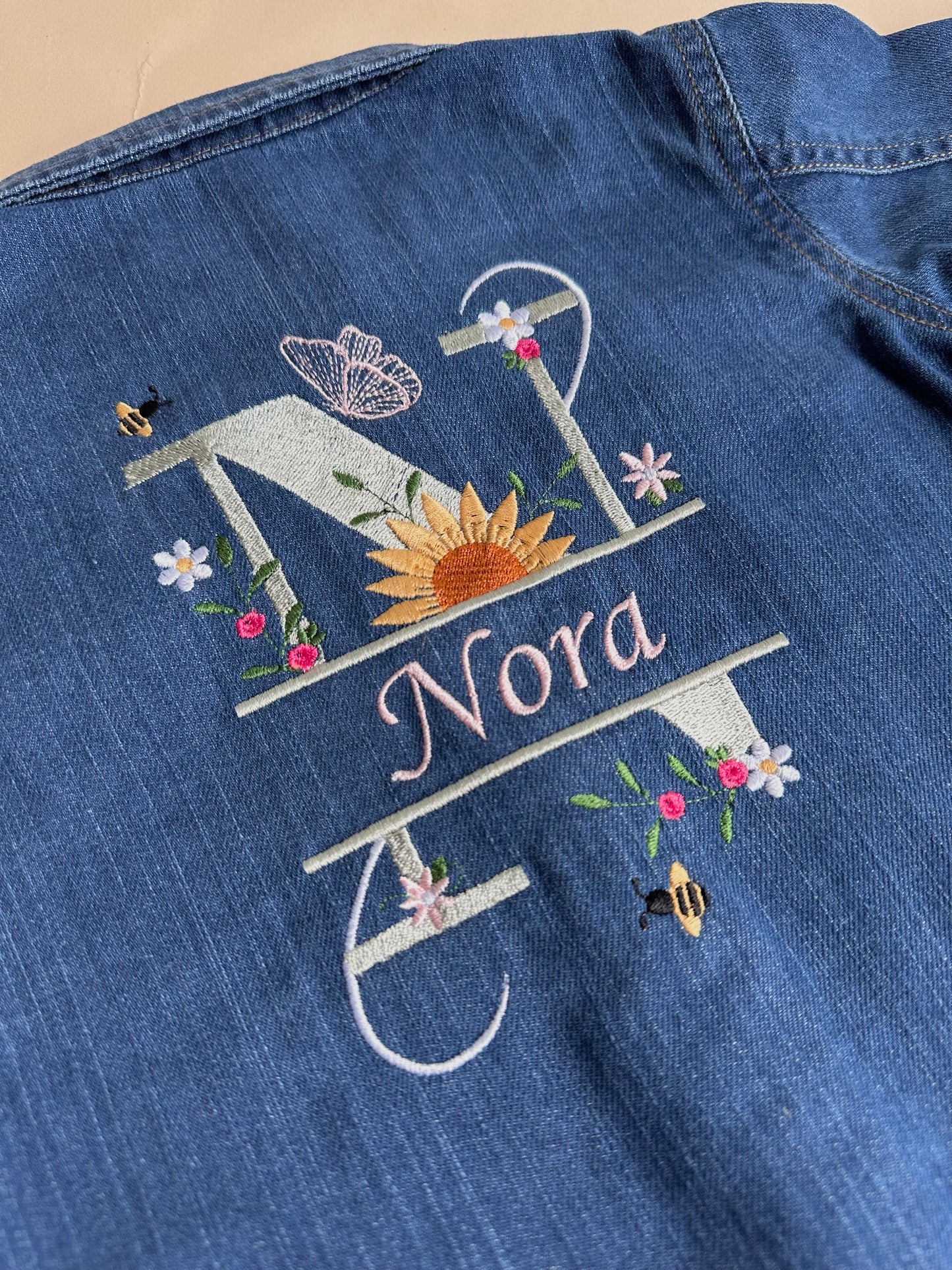 Sunflower Initial Monogram- Personalised Denim Jacket