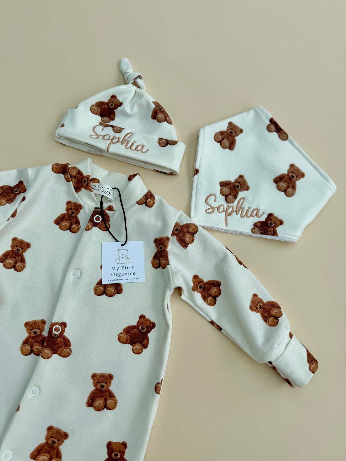 Organic babygrow, bib & hat gift set - Choose your fabric