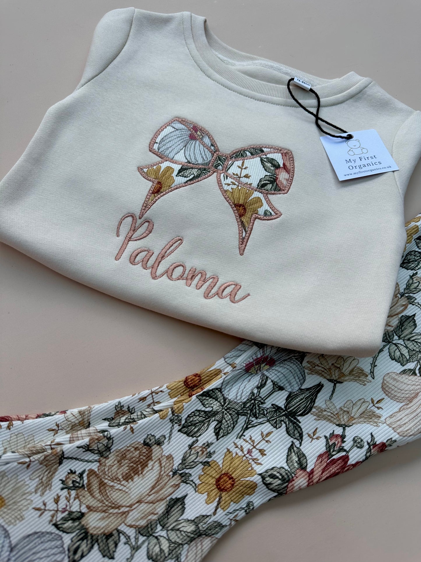 Childrens Personalised Bow sweatshirt & matching flares - Choose your fabric