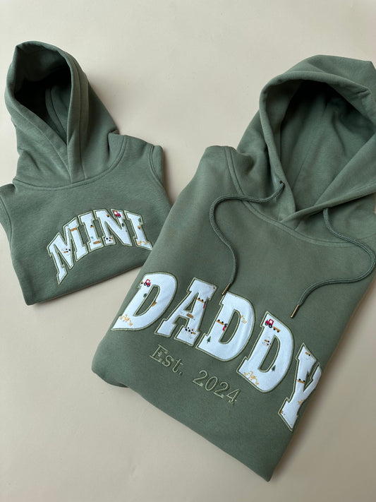 Custom Keepsake ADULT & MINI  Matching Appliqué Hoodies in Curved Font
