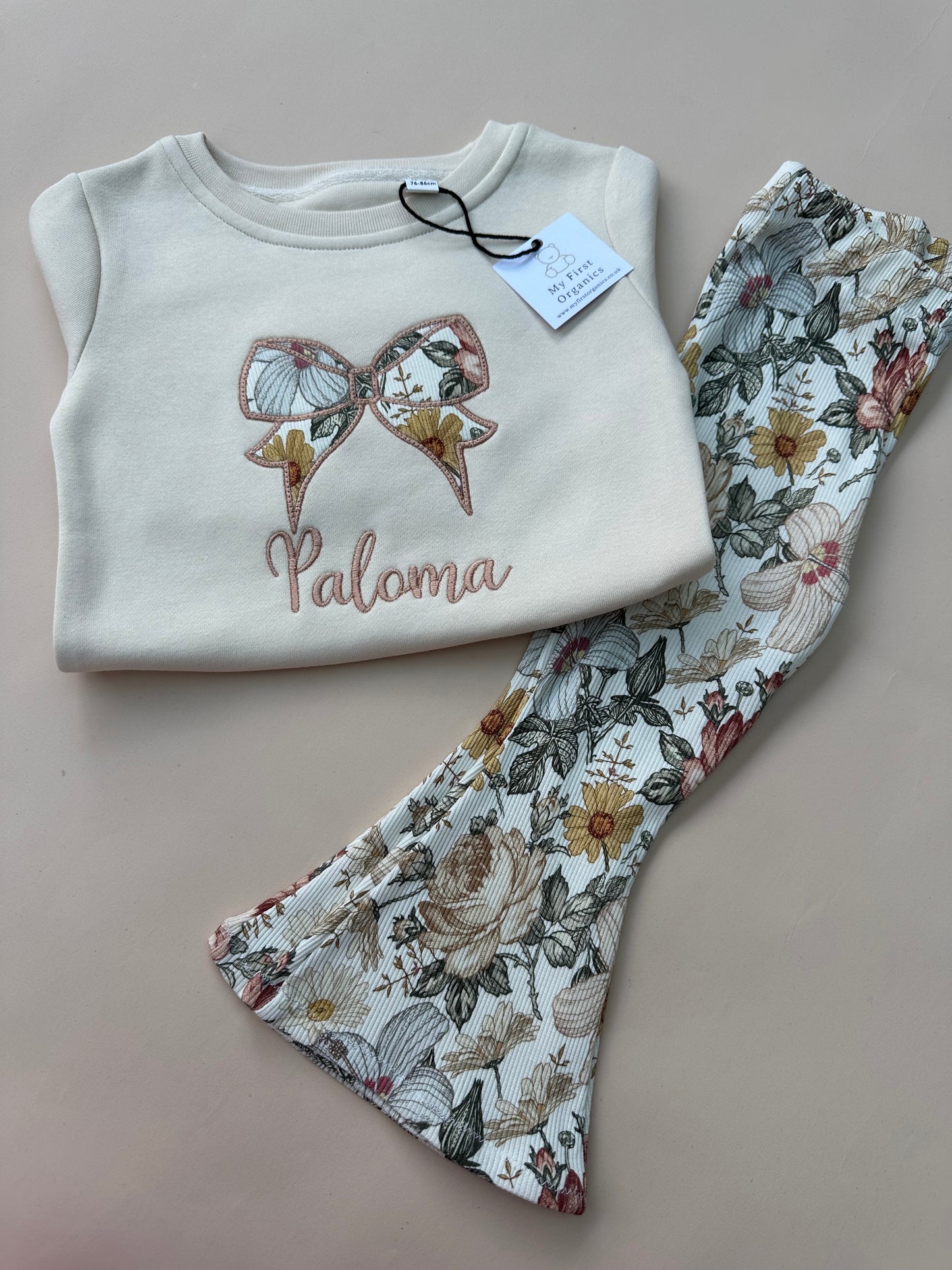 Childrens Personalised Bow sweatshirt & matching flares - Choose your fabric