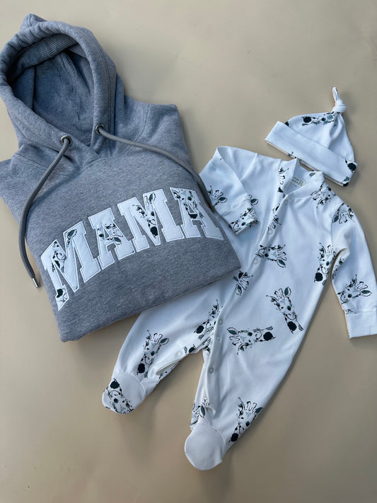 Custom Appliqué Hoodie & Matching Babygrow - Choose your fabric